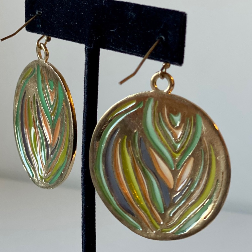 Multi-Color Boho Feather Print Statement Earrings - image 5